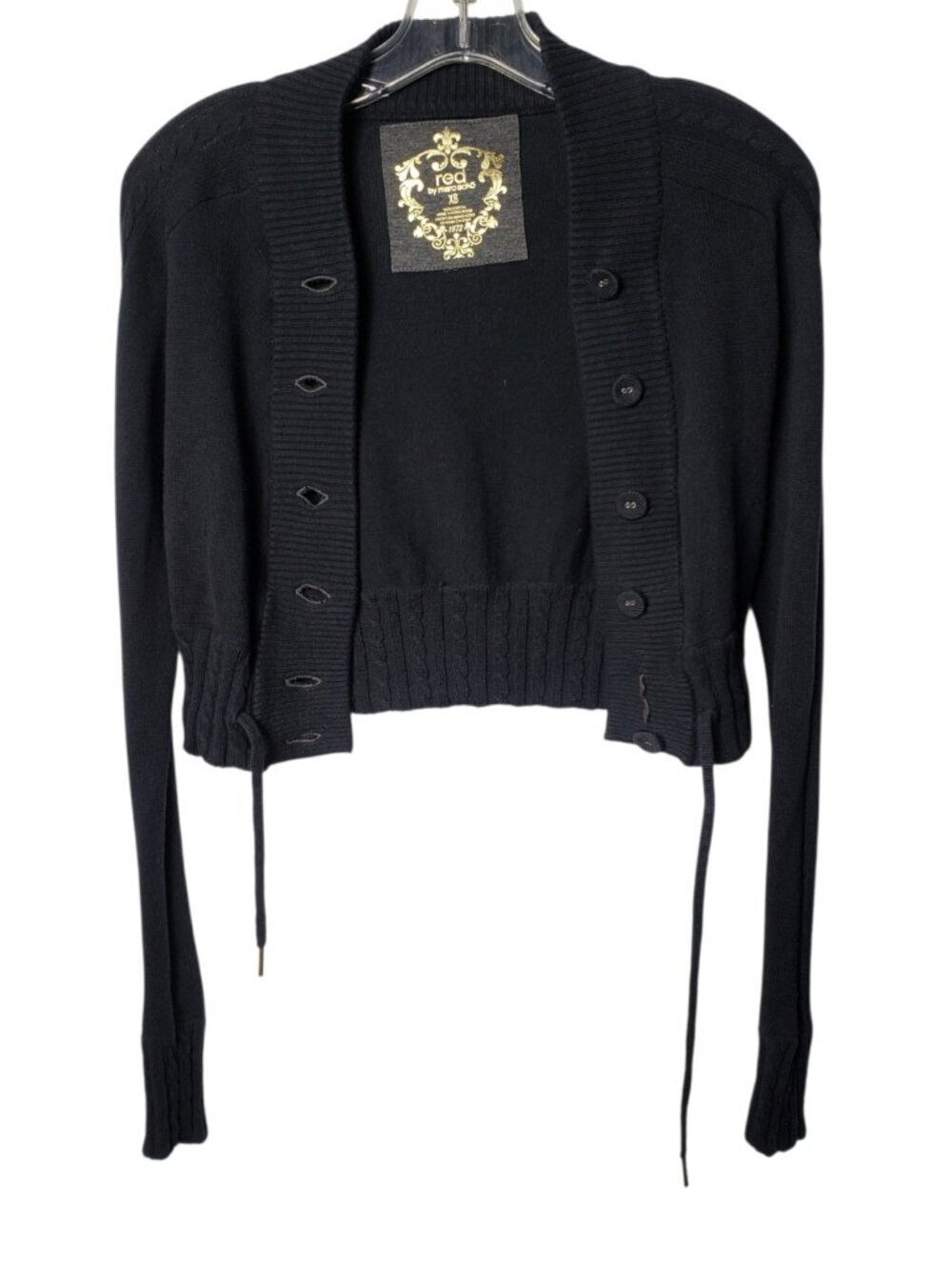 Red By Marc Ecko Cropped Cardigan W/Ribbed Details & Button-Up Front Blk Xsmall - Picture 2 of 12